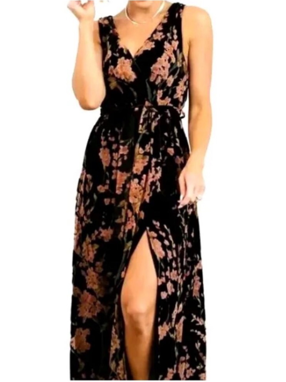 Baltic Born Lennon Black Floral Burnout Velvet Maxi Dress XXL Wedding Guest READ